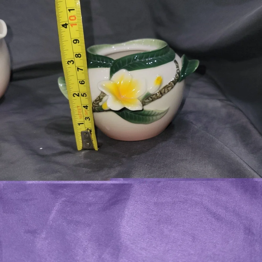 Franz Alii Hawaiian Flower Porcelain Plumeria Floral Tea Coffee Creamer Sugar